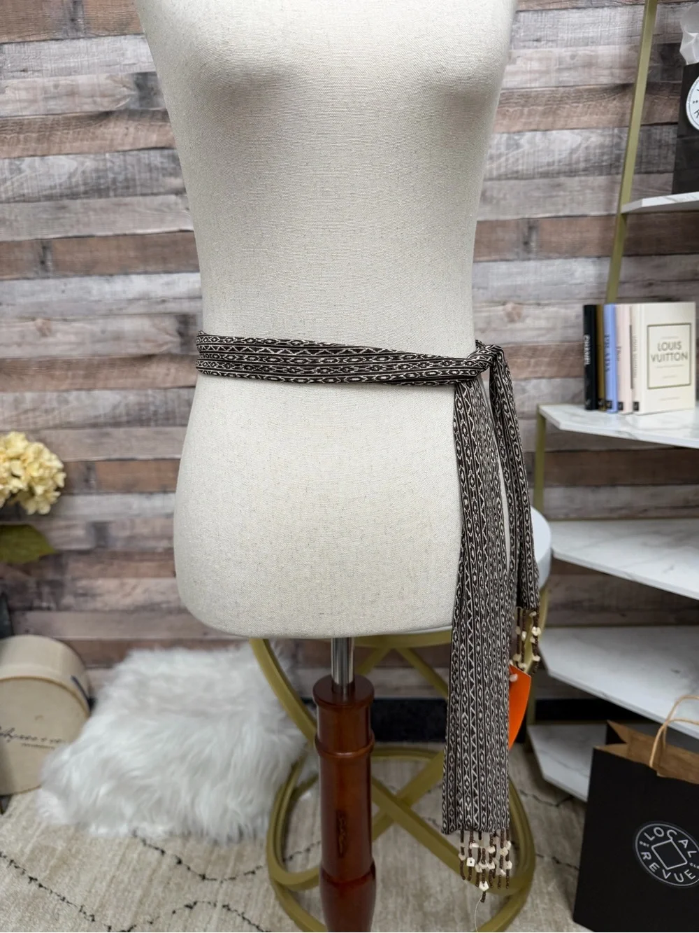 no brand brown with beads scarf OS